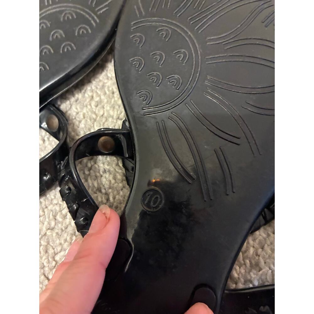 JACK ROGERS Black Jelly Thong Flat Sandals Size 10 Summer Preppy Casual Coastal - Picture 6 of 6